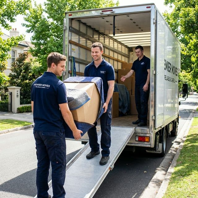 Professional removalists loading a moving truck.
